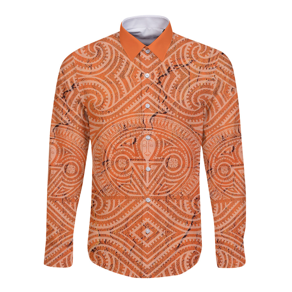 Personalised Lapita Culture Long Sleeve Button Shirt Iconic Double Face Pattern LT05 Unisex Brown - Polynesian Pride