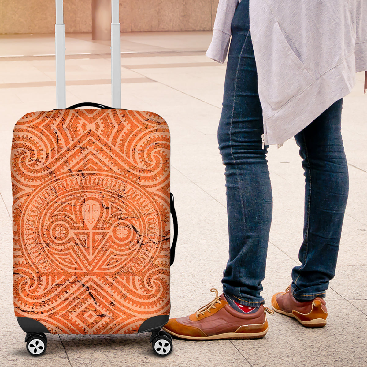 Lapita Culture Luggage Cover Iconic Double Face Pattern LT05 Brown - Polynesian Pride