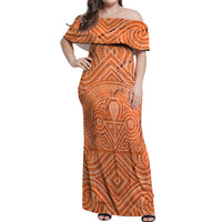 Personalised Lapita Culture Off Shoulder Maxi Dress Iconic Double Face Pattern LT05 Women Brown - Polynesian Pride
