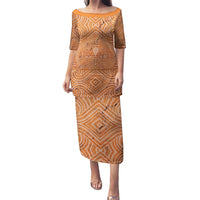 Personalised Lapita Culture Puletasi Iconic Double Face Pattern LT05 Long Dress Brown - Polynesian Pride
