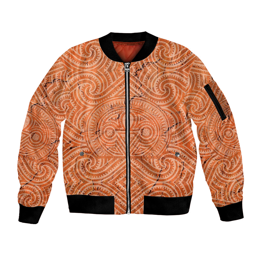 Personalised Lapita Culture Sleeve Zip Bomber Jacket Iconic Double Face Pattern LT05 Unisex Brown - Polynesian Pride