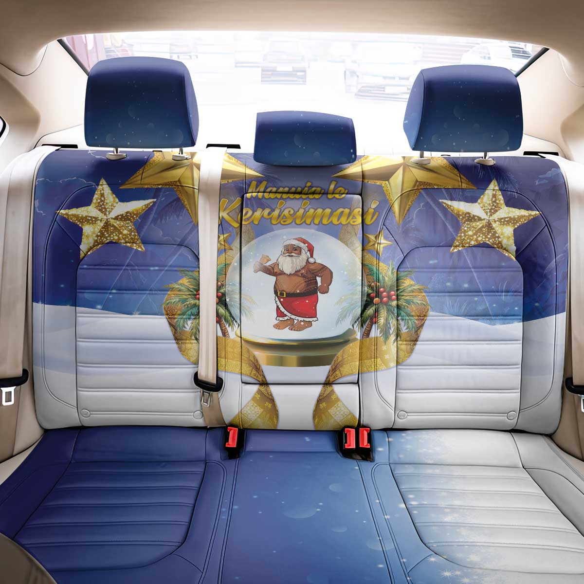 Samoa Christmas Back Car Seat Cover Snow Globe With Samoan Santa LT05 - Polynesian Pride