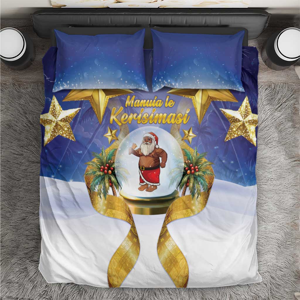 Samoa Christmas Bedding Set Snow Globe With Samoan Santa LT05 Navy - Polynesian Pride