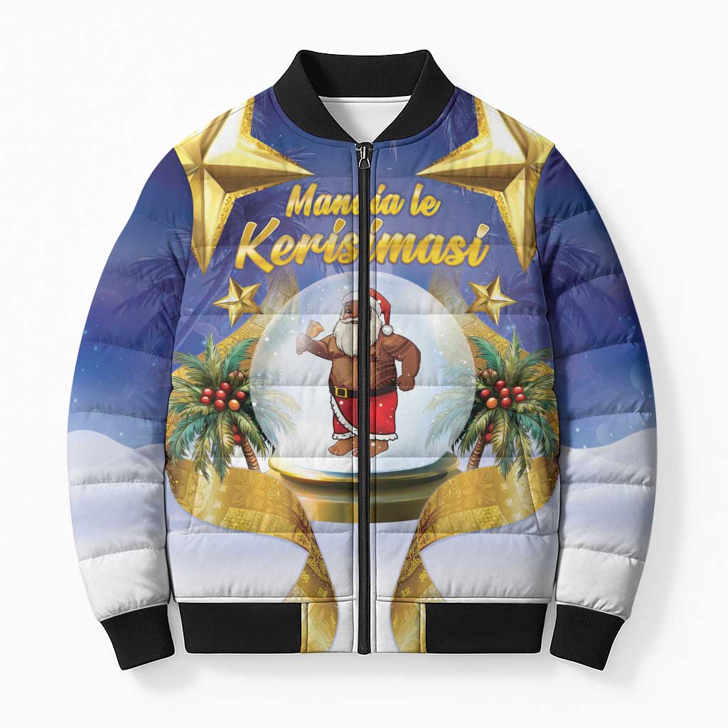 Samoa Christmas Bomber Puffer Jacket Snow Globe With Samoan Santa - Polynesian Pride