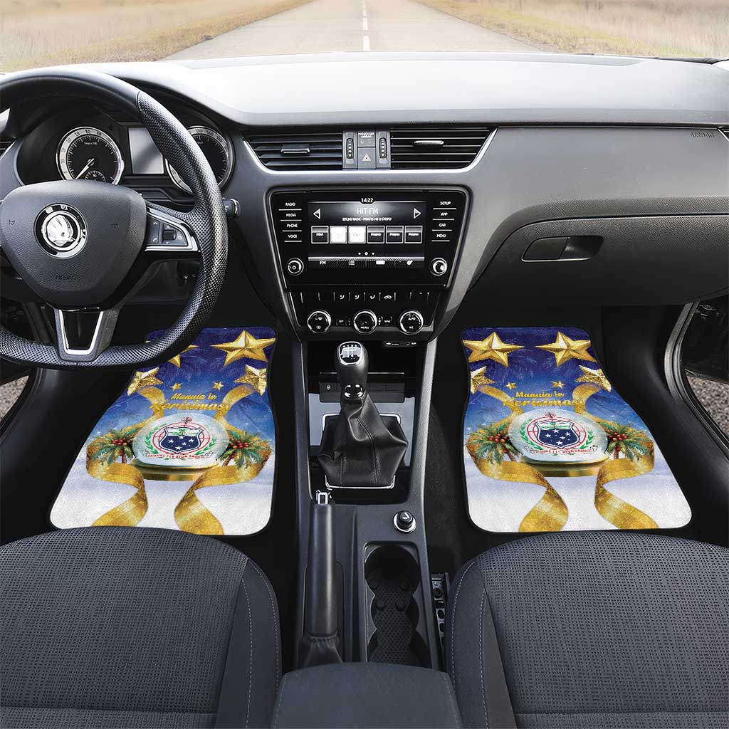 Samoa Christmas Car Mats Snow Globe With Samoan Santa LT05 Set 2pcs - Front Navy - Polynesian Pride
