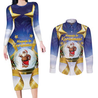 Samoa Christmas Couples Matching Long Sleeve Bodycon Dress and Long Sleeve Button Shirt Snow Globe With Samoan Santa - Polynesian Pride