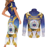 Samoa Christmas Couples Matching Short Sleeve Bodycon Dress and Long Sleeve Button Shirt Snow Globe With Samoan Santa - Polynesian Pride
