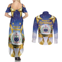 Samoa Christmas Couples Matching Summer Maxi Dress and Long Sleeve Button Shirt Snow Globe With Samoan Santa - Polynesian Pride