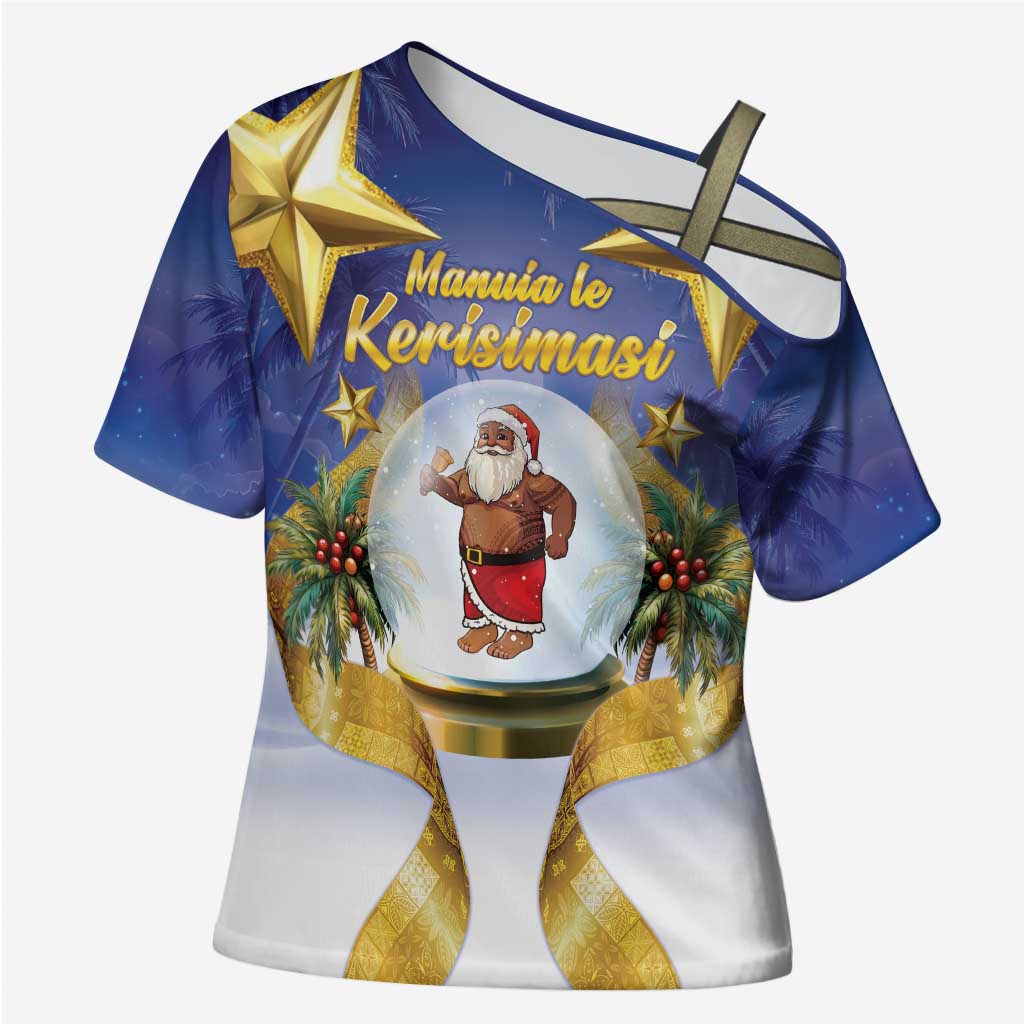 Samoa Christmas Cross Shoulder Shirt Snow Globe With Samoan Santa - Polynesian Pride