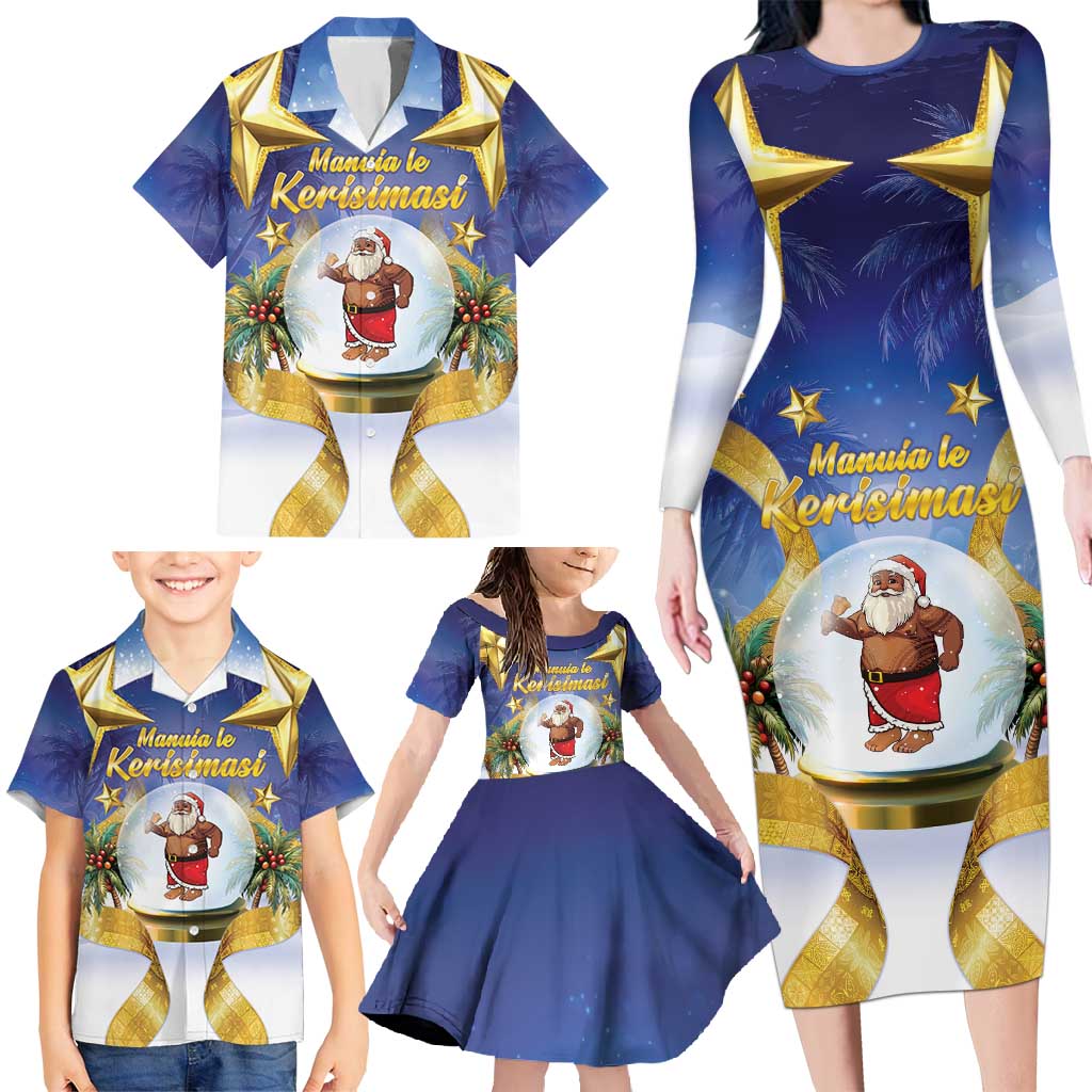 Samoa Christmas Family Matching Long Sleeve Bodycon Dress and Hawaiian Shirt Snow Globe With Samoan Santa - Polynesian Pride