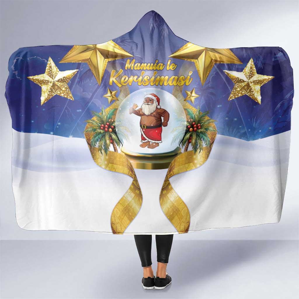 Samoa Christmas Hooded Blanket Snow Globe With Samoan Santa LT05 One Size Navy - Polynesian Pride