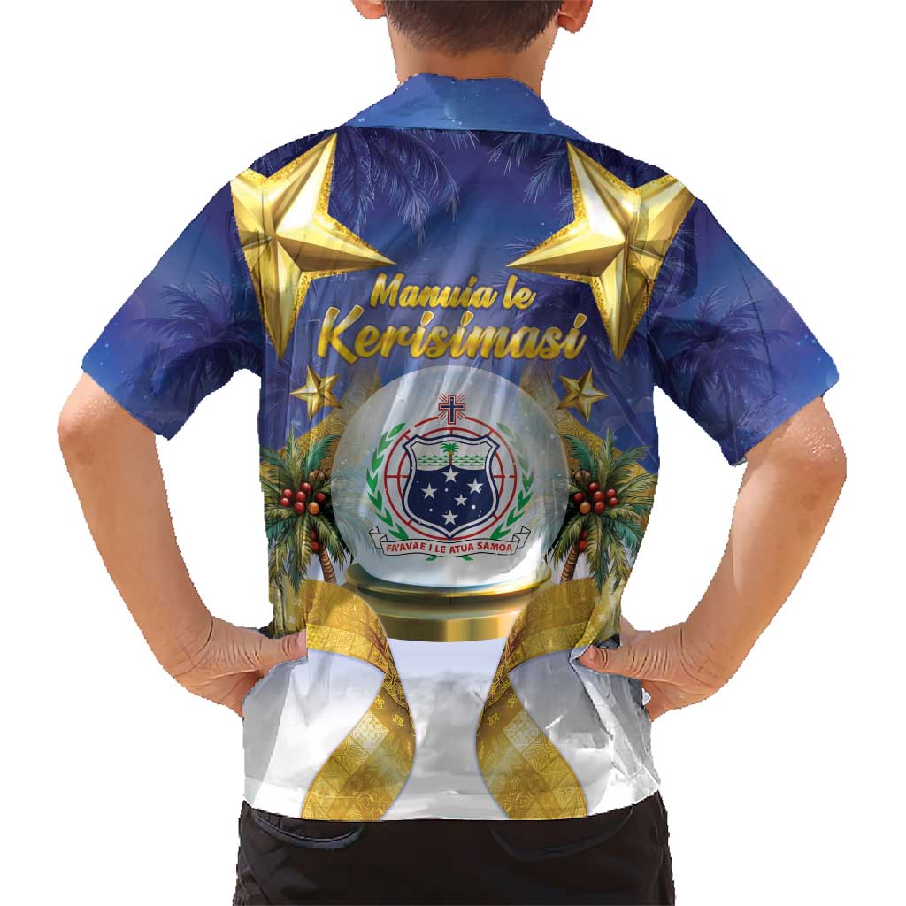 Samoa Christmas Kid Hawaiian Shirt Snow Globe With Samoan Santa - Polynesian Pride