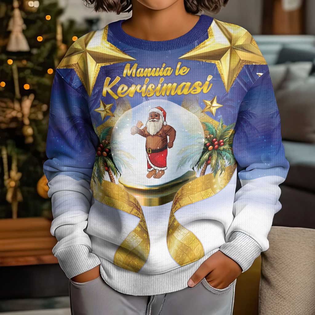 Samoa Christmas Kid Ugly Christmas Sweater Snow Globe With Samoan Santa - Polynesian Pride