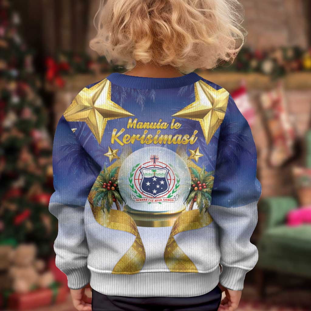 Samoa Christmas Kid Ugly Christmas Sweater Snow Globe With Samoan Santa - Polynesian Pride