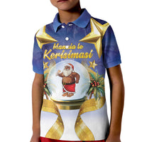 Samoa Christmas Kid Polo Shirt Snow Globe With Samoan Santa - Polynesian Pride
