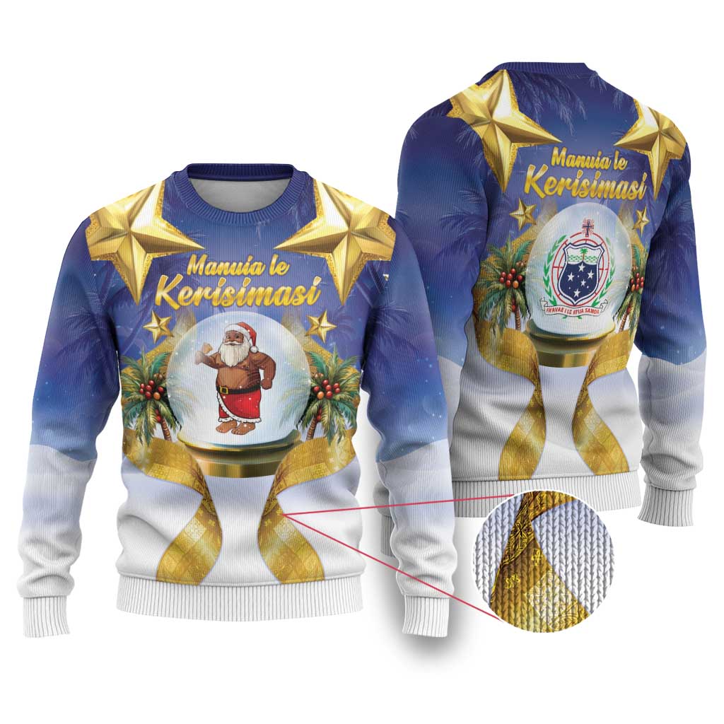 Samoa Christmas Ugly Christmas Sweater Snow Globe With Samoan Santa - Polynesian Pride