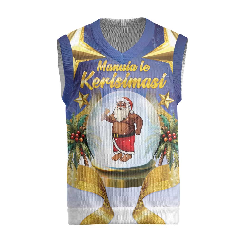 Samoa Christmas Knitted V-Neck Vest Snow Globe With Samoan Santa - Polynesian Pride