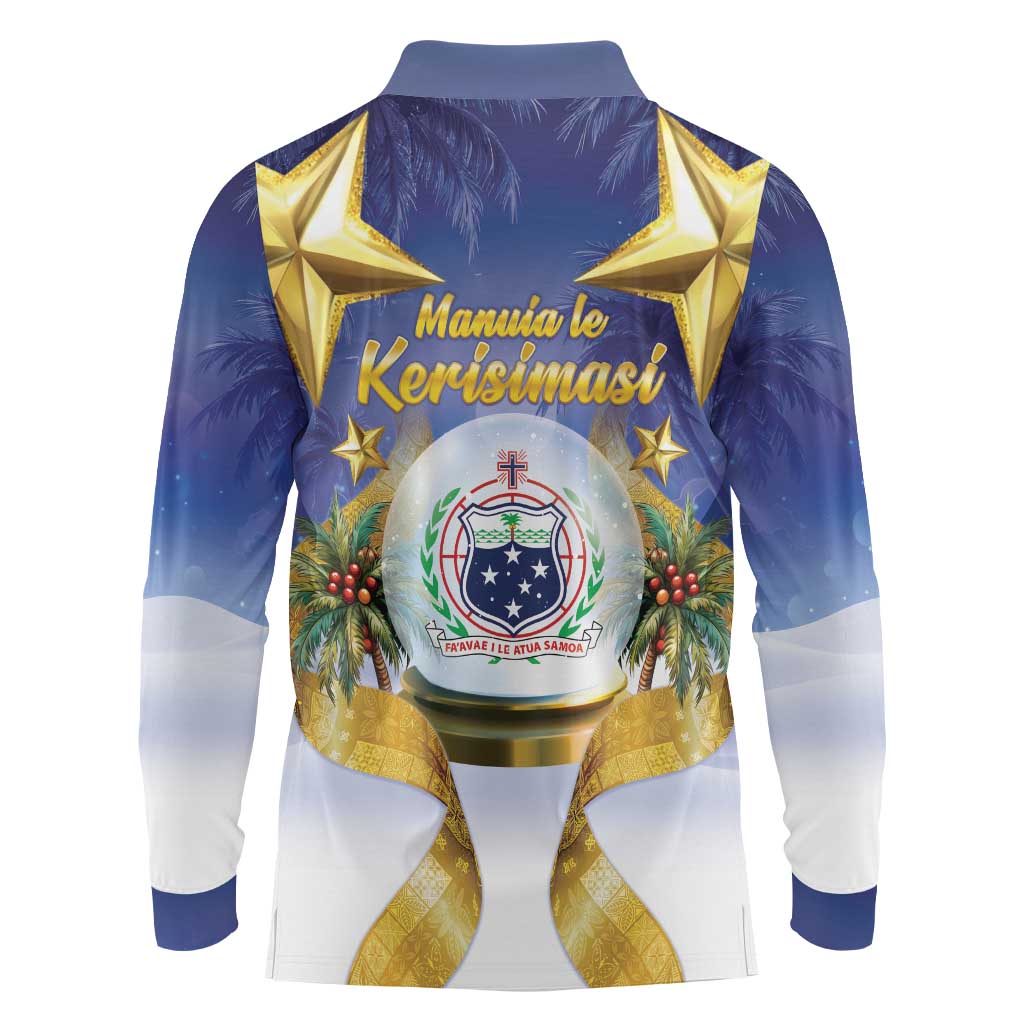 Samoa Christmas Long Sleeve Polo Shirt Snow Globe With Samoan Santa - Polynesian Pride