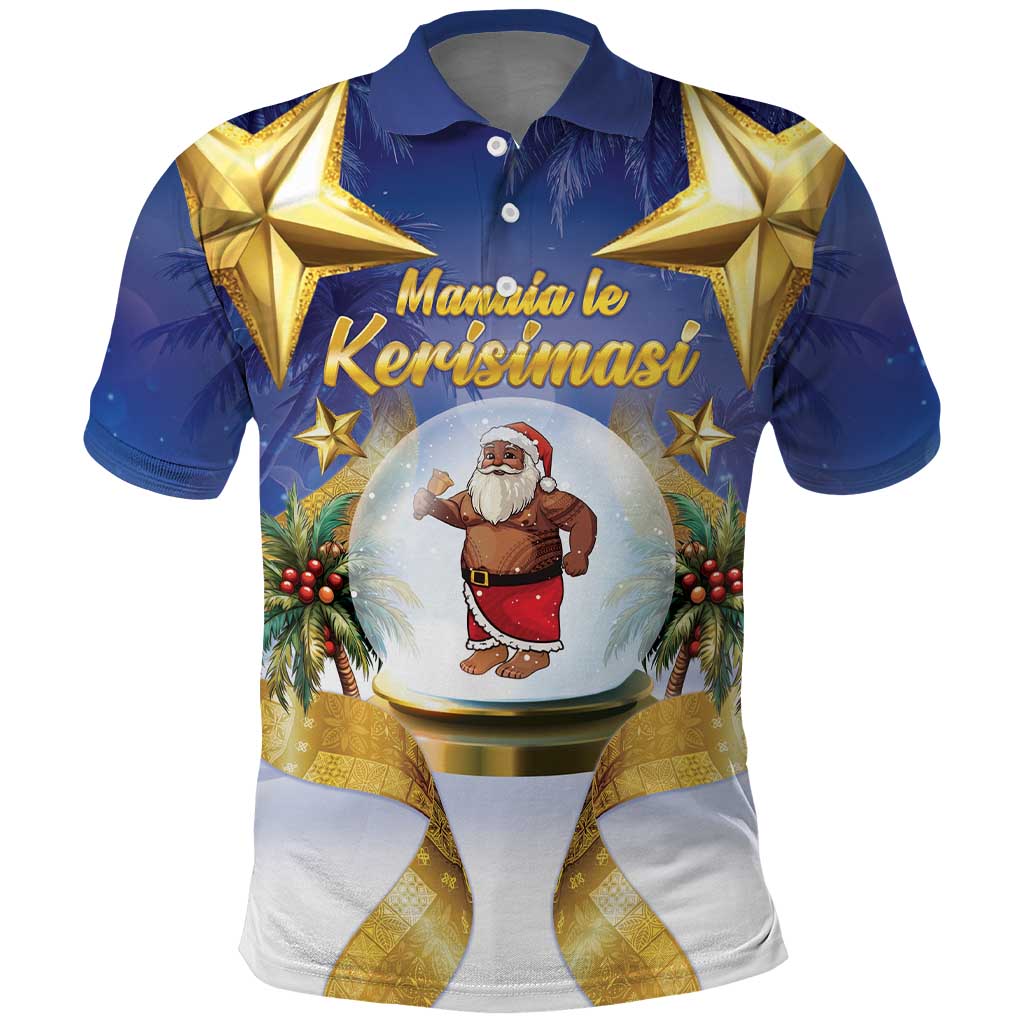 Samoa Christmas Polo Shirt Snow Globe With Samoan Santa - Polynesian Pride