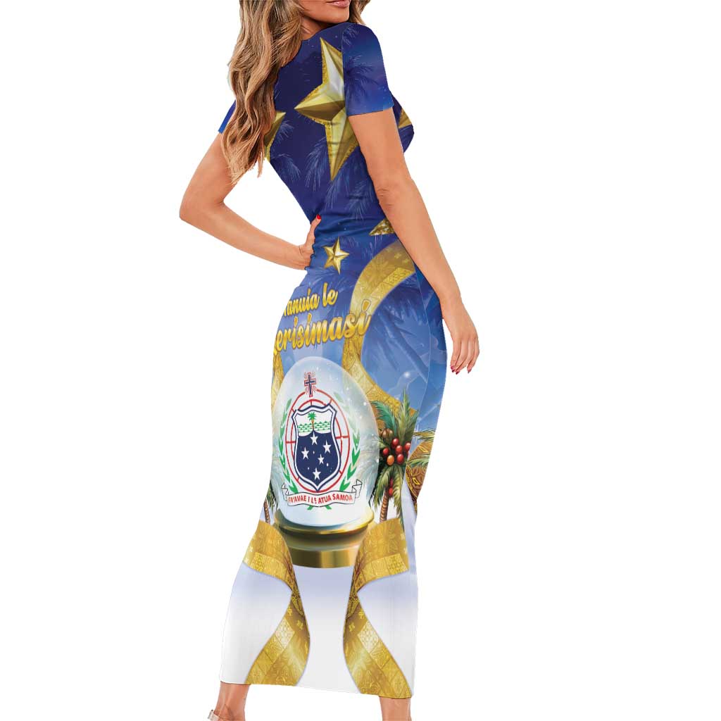 Samoa Christmas Short Sleeve Bodycon Dress Snow Globe With Samoan Santa LT05 - Polynesian Pride