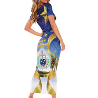 Samoa Christmas Short Sleeve Bodycon Dress Snow Globe With Samoan Santa LT05 - Polynesian Pride