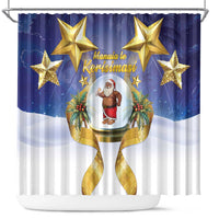 Samoa Christmas Shower Curtain Snow Globe With Samoan Santa LT05 Navy - Polynesian Pride