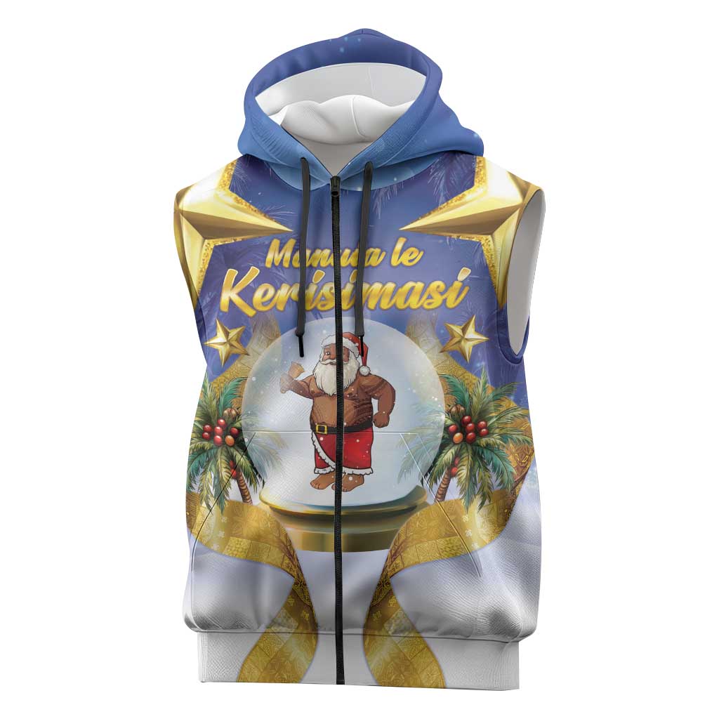 Samoa Christmas Sleeveless Zip Hoodie Snow Globe With Samoan Santa LT05 Navy - Polynesian Pride