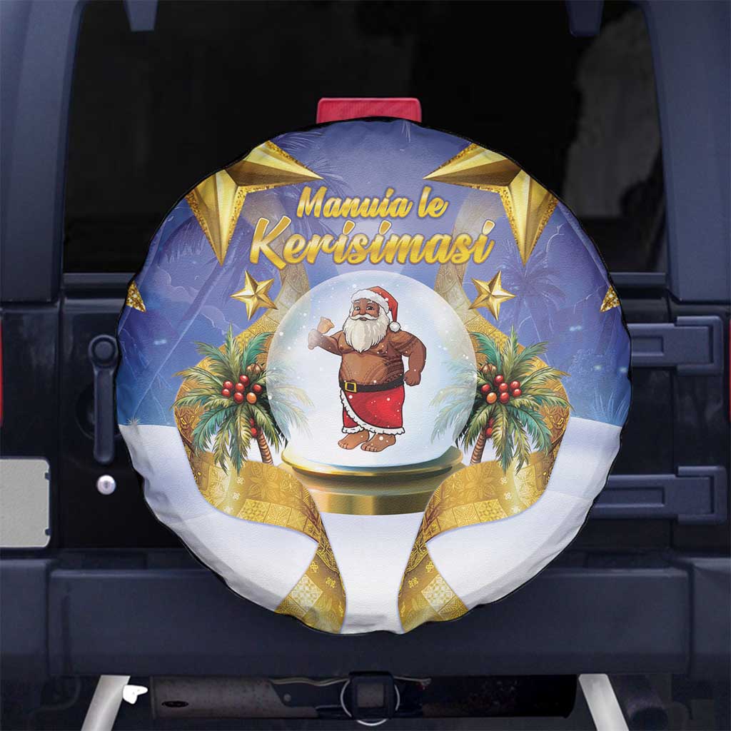 Samoa Christmas Spare Tire Cover Snow Globe With Samoan Santa LT05 No hole Navy - Polynesian Pride