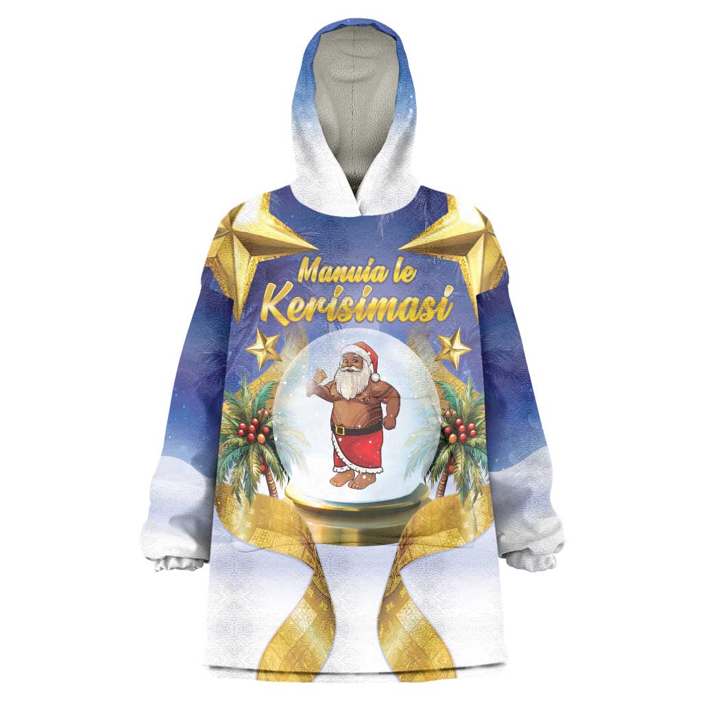 Samoa Christmas Wearable Blanket Hoodie Snow Globe With Samoan Santa LT05 One Size Navy - Polynesian Pride