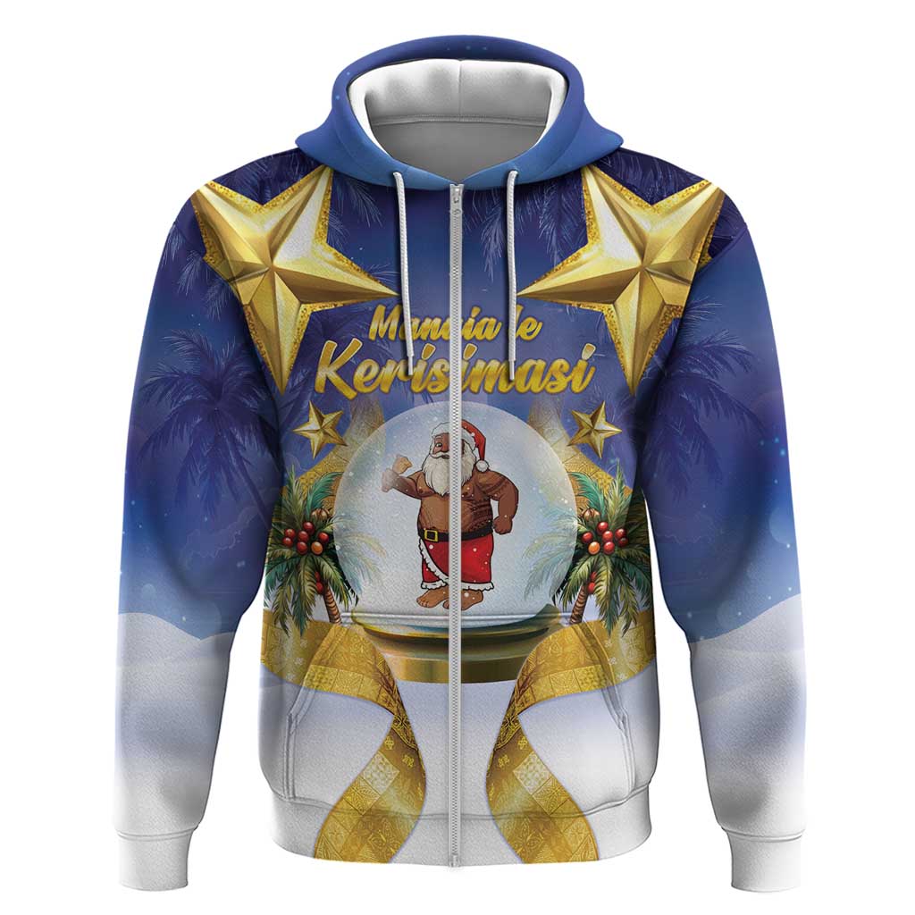 Samoa Christmas Zip Hoodie Snow Globe With Samoan Santa LT05 Zip Hoodie Navy - Polynesian Pride