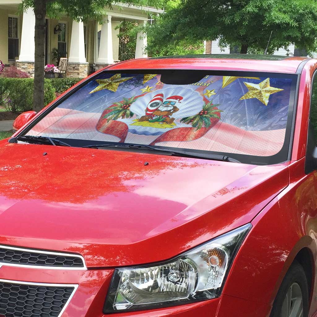 American Samoa Christmas Auto Sun Shade Seashell Santa Beach Vibes LT05 - Polynesian Pride