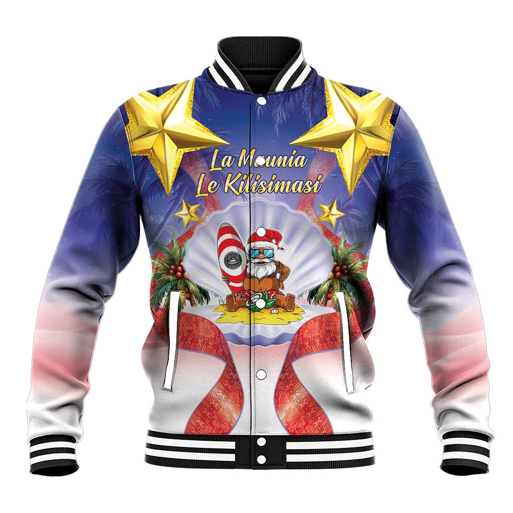 American Samoa Christmas Baseball Jacket Seashell Santa Beach Vibes LT05 Unisex Navy - Polynesian Pride