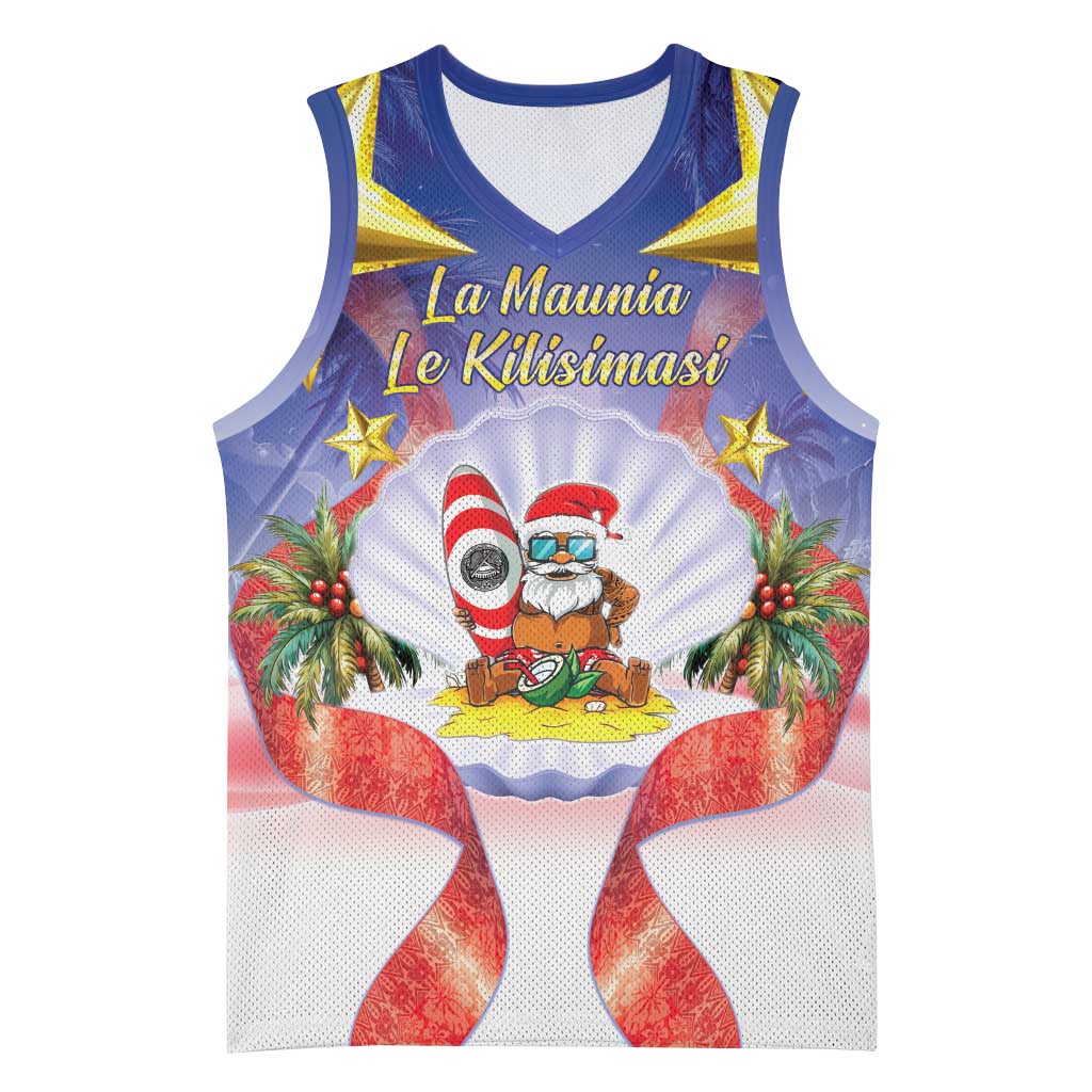 American Samoa Christmas Basketball Jersey Seashell Santa Beach Vibes LT05 Unisex Navy - Polynesian Pride