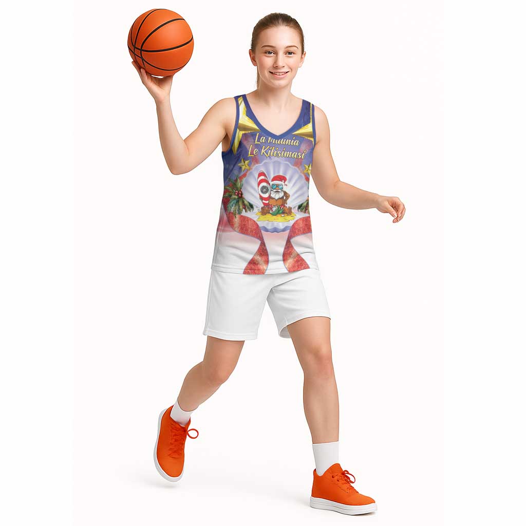 American Samoa Christmas Basketball Jersey Seashell Santa Beach Vibes - Polynesian Pride