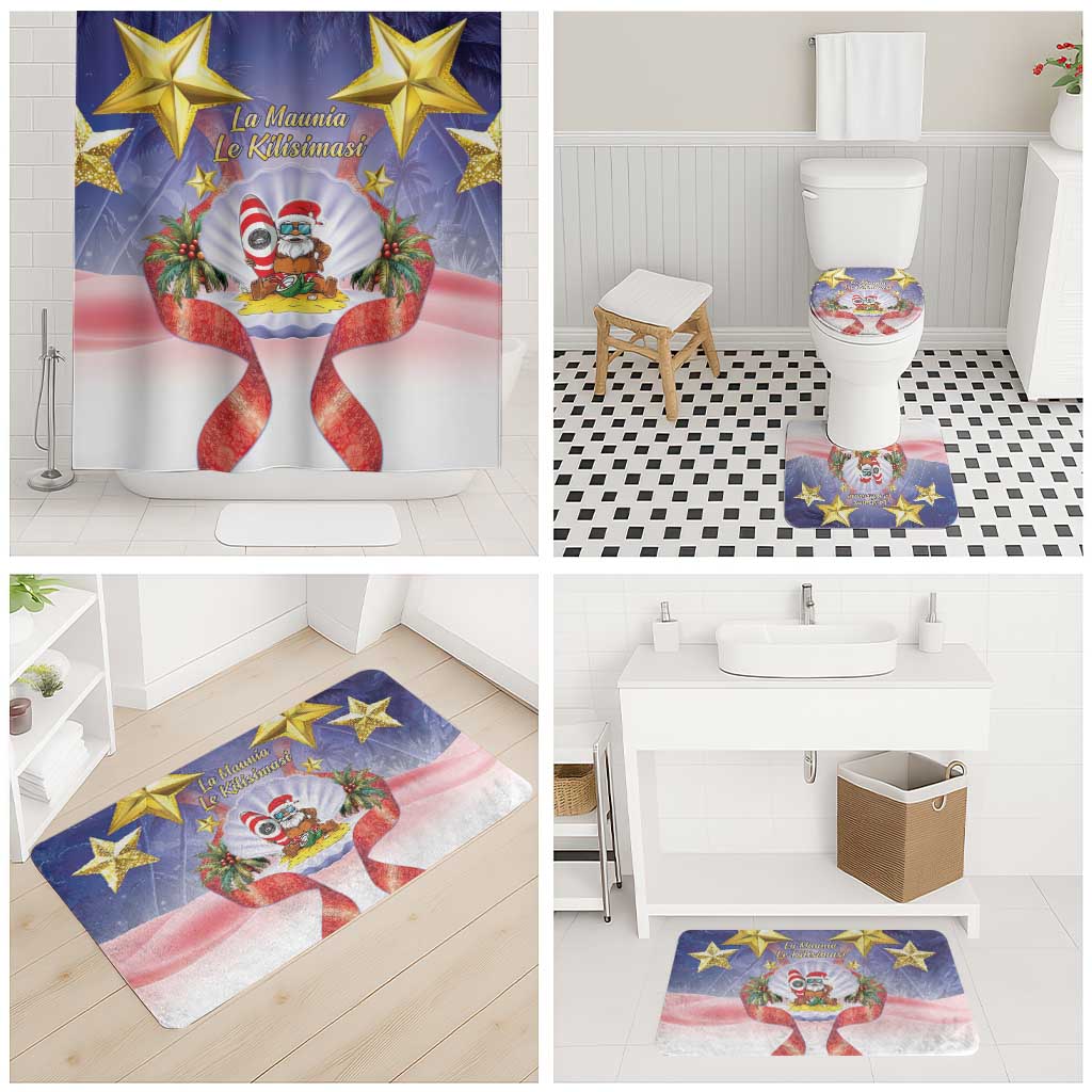 American Samoa Christmas Bathroom Set Seashell Santa Beach Vibes - Polynesian Pride