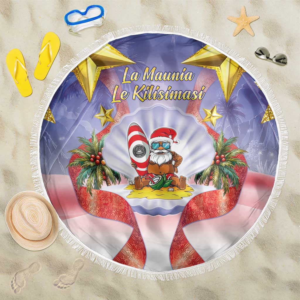 American Samoa Christmas Beach Blanket Seashell Santa Beach Vibes LT05 One Size 150cm Navy - Polynesian Pride