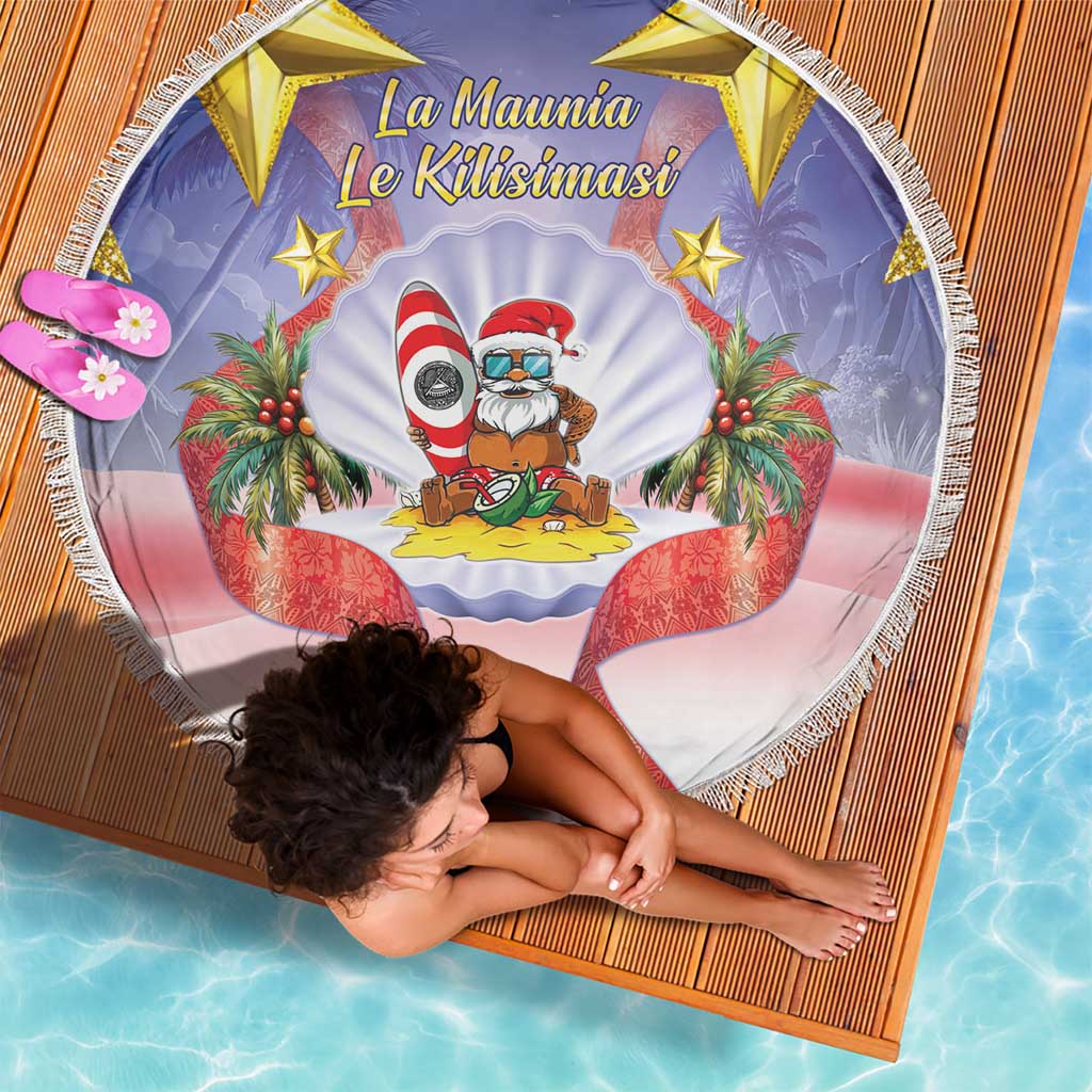 American Samoa Christmas Beach Blanket Seashell Santa Beach Vibes LT05 - Polynesian Pride