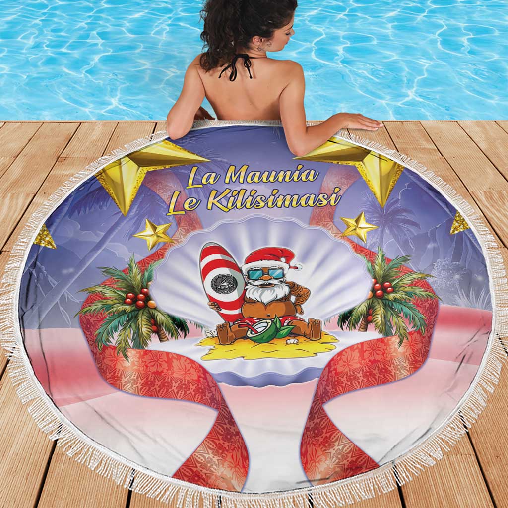 American Samoa Christmas Beach Blanket Seashell Santa Beach Vibes LT05 - Polynesian Pride