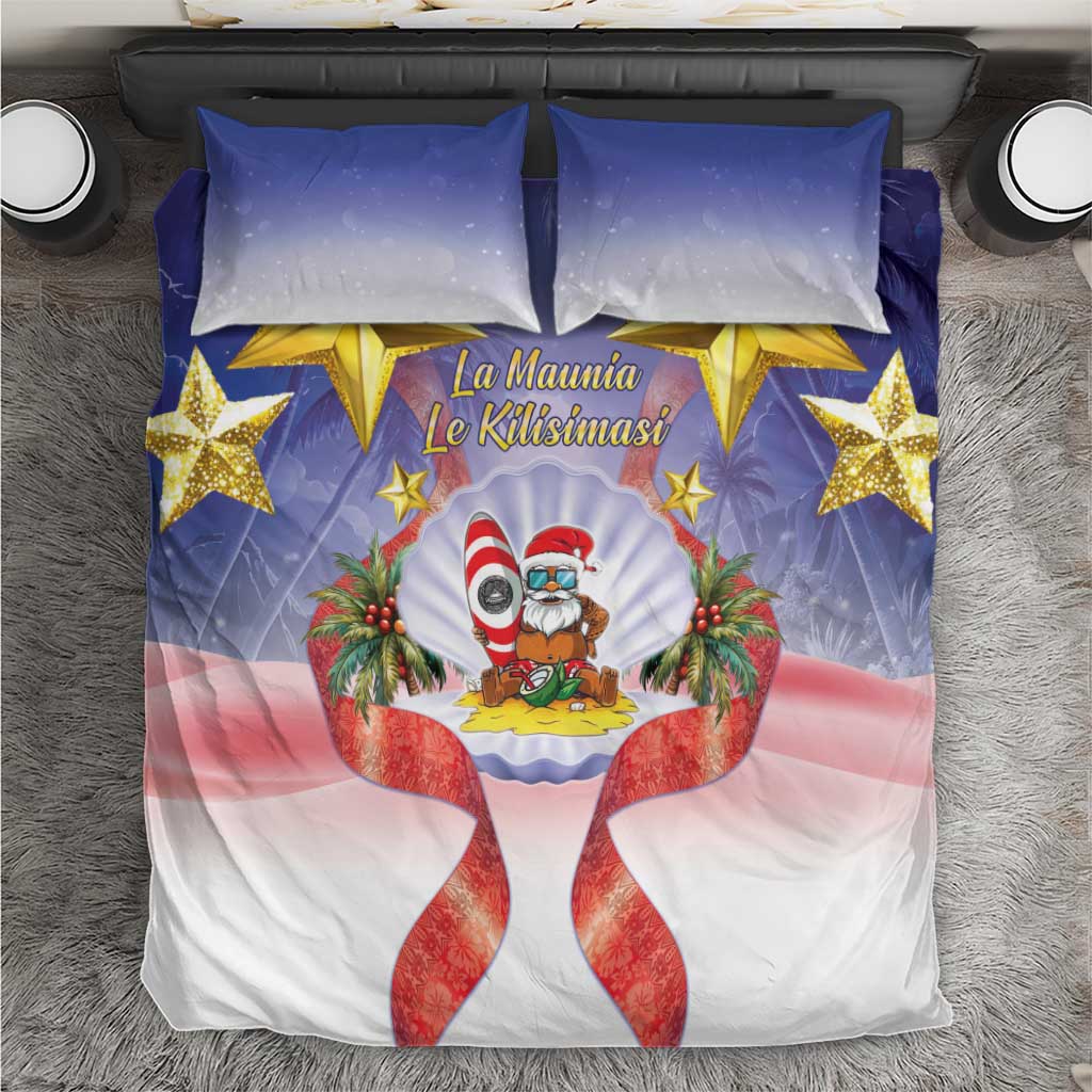 American Samoa Christmas Bedding Set Seashell Santa Beach Vibes LT05 Navy - Polynesian Pride