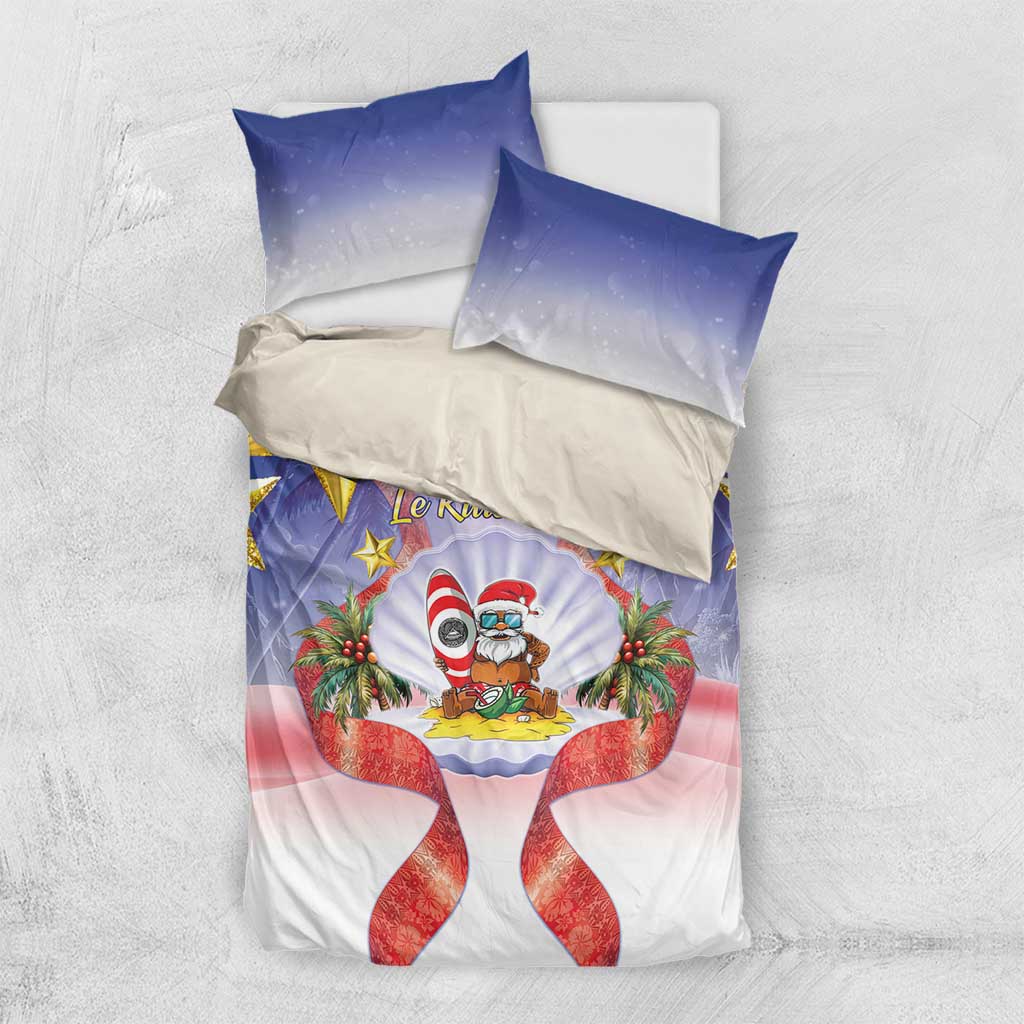 American Samoa Christmas Bedding Set Seashell Santa Beach Vibes LT05 US Twin 172cm x 218cm Navy - Polynesian Pride