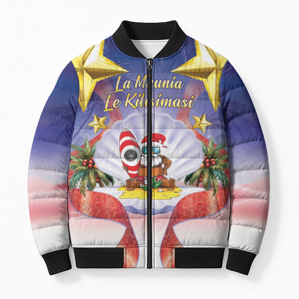 American Samoa Christmas Bomber Puffer Jacket Seashell Santa Beach Vibes - Polynesian Pride