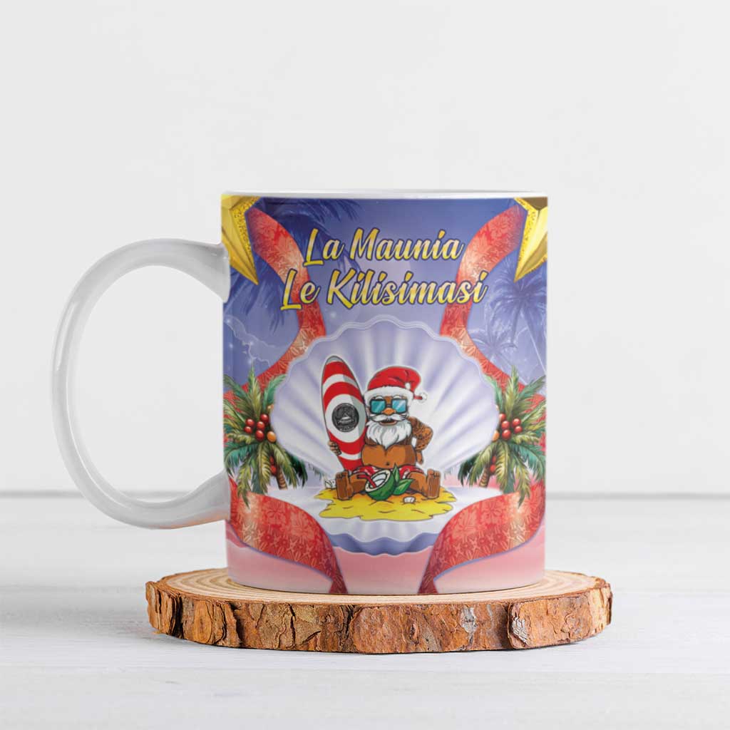 American Samoa Christmas Ceramic Mug Seashell Santa Beach Vibes LT05 Navy - Polynesian Pride