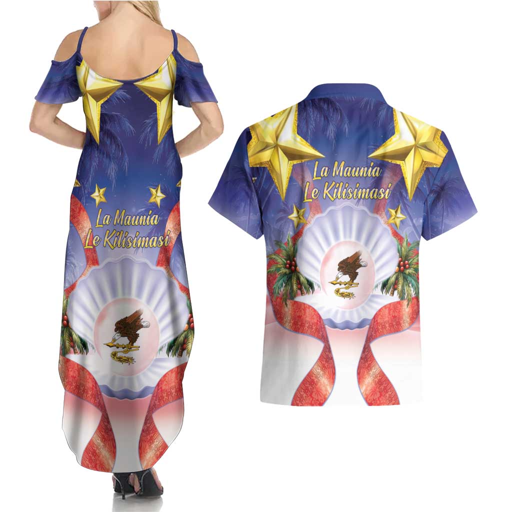 American Samoa Christmas Couples Matching Summer Maxi Dress and Hawaiian Shirt Seashell Santa Beach Vibes LT05 - Polynesian Pride