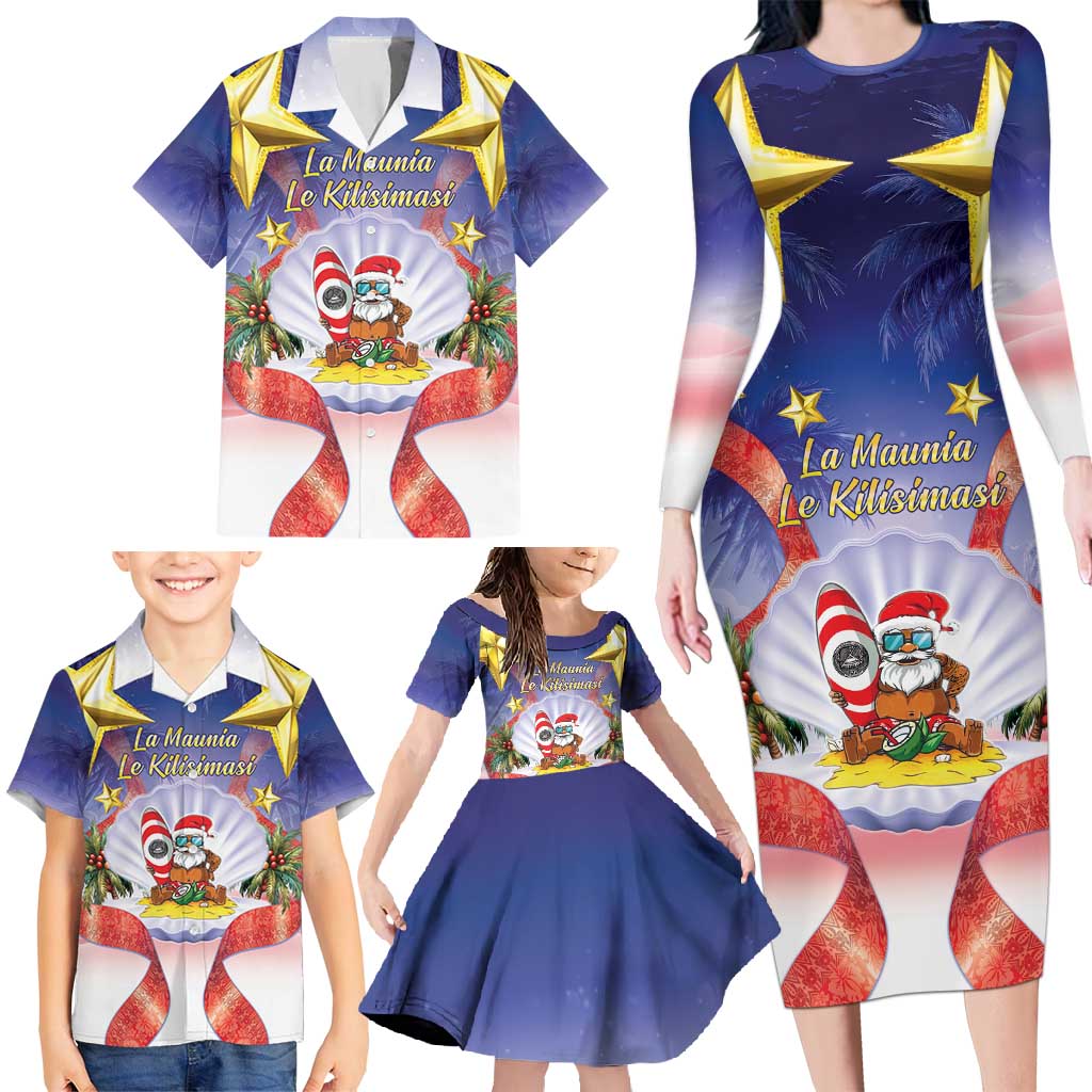 American Samoa Christmas Family Matching Long Sleeve Bodycon Dress and Hawaiian Shirt Seashell Santa Beach Vibes - Polynesian Pride