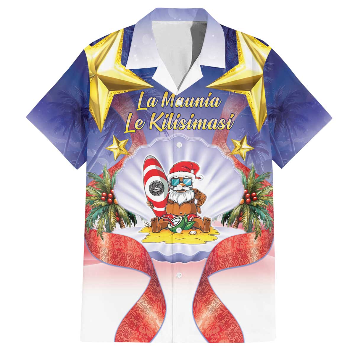 American Samoa Christmas Family Matching Off The Shoulder Long Sleeve Dress and Hawaiian Shirt Seashell Santa Beach Vibes - Polynesian Pride