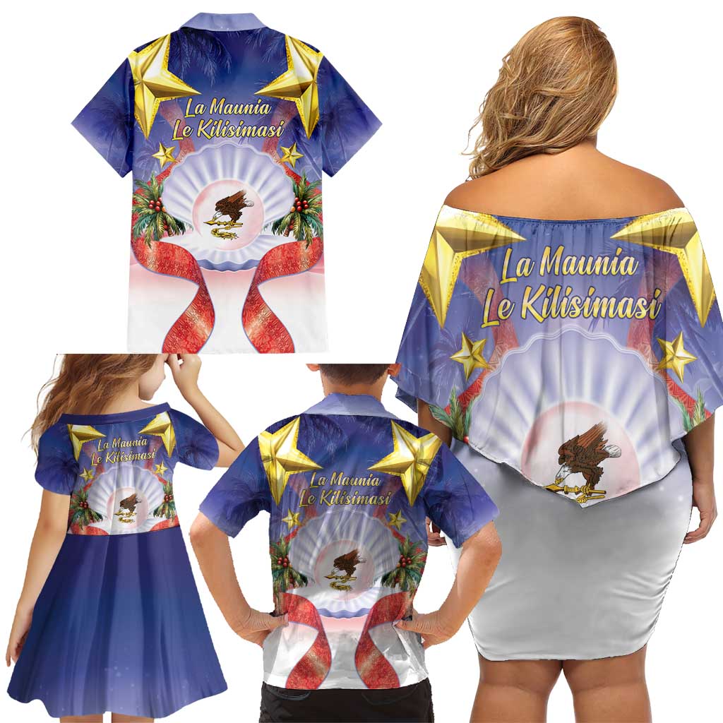 American Samoa Christmas Family Matching Off Shoulder Short Dress and Hawaiian Shirt Seashell Santa Beach Vibes - Polynesian Pride