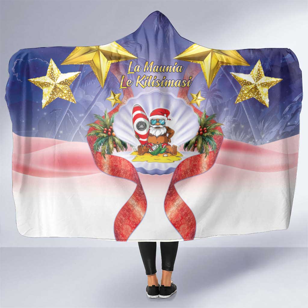 American Samoa Christmas Hooded Blanket Seashell Santa Beach Vibes LT05 One Size Navy - Polynesian Pride