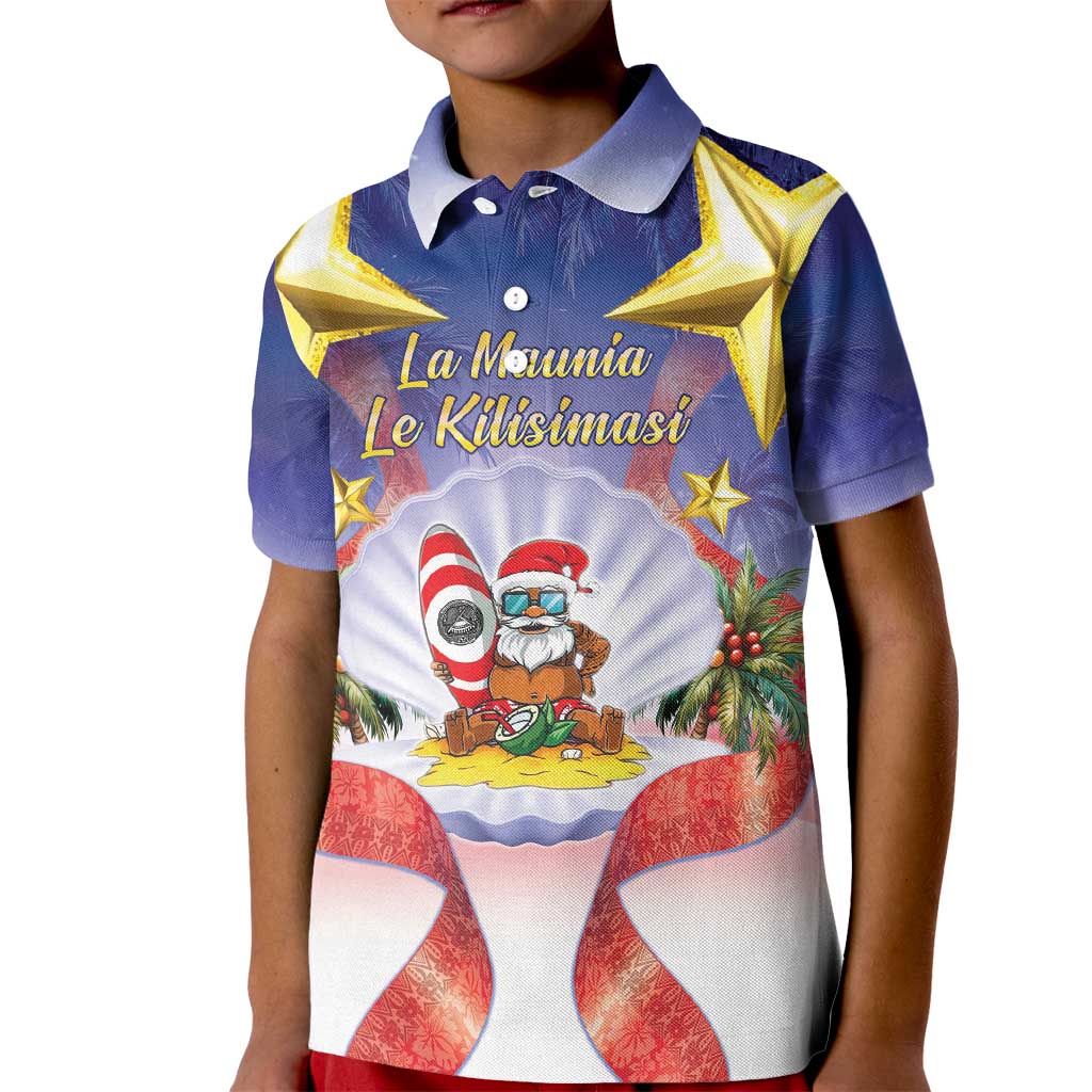 American Samoa Christmas Kid Polo Shirt Seashell Santa Beach Vibes LT05 Kid Navy - Polynesian Pride