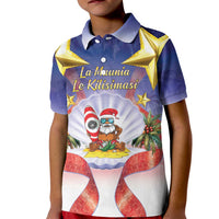 American Samoa Christmas Kid Polo Shirt Seashell Santa Beach Vibes LT05 Kid Navy - Polynesian Pride