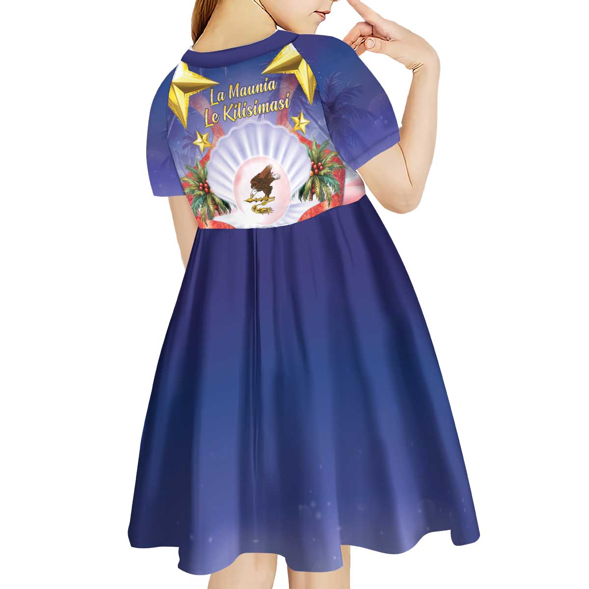American Samoa Christmas Kid Short Sleeve Dress Seashell Santa Beach Vibes LT05 - Polynesian Pride